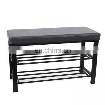 Customized Black PVC Leather Luxury Shoe Rack Rectangle Long Double Size Beach With Metal Frame photo-7