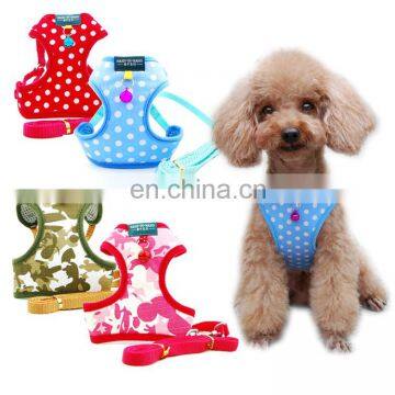 Polka dot pet harness vest and leash designer princess dog harness outdoor