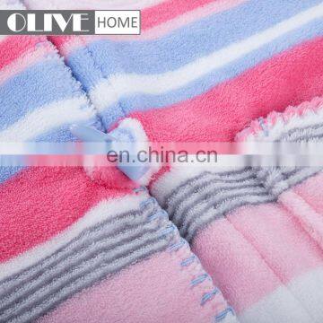 Spring Personalized Super Soft Duplex Printing Striped Coral Fleece Bathrobe With Horn Button photo-6