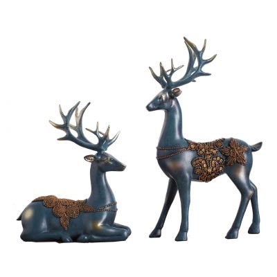 New Classic Style Blue Painting Resin Deer Table Decoration Deer Sets Craft Ornaments For Home Decor