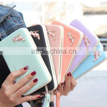Carteira Feminina 2015 Famous Brand Wallet High Quality PU Leather Girl Cluth Double Zipper Purse Decorated With High Heeled photo-4