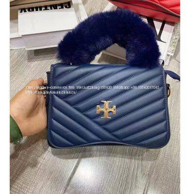 New Trend Faux Fur Strap Women Hand Bags Solid Leather Clutch Bags Fashion Lady Famous Designer Stripe Purses