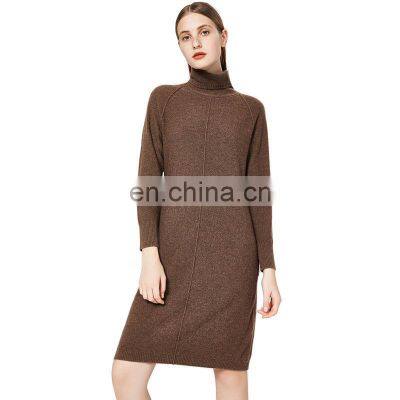 Women Long Sleeve Casual Turtle Neck Wool Cashmere Knit Dress Sweater photo-4