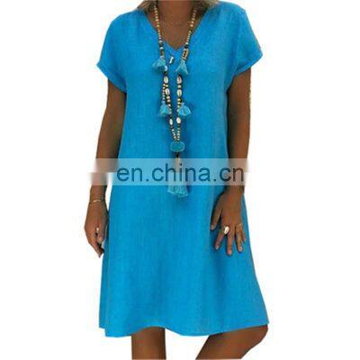 Custom LOGO Women Summer T-shirt Dresses Casual Loose Swing Flare Short Sleeve Beach V-neck Plus Size Tank Tops Dress S-5XL photo-4