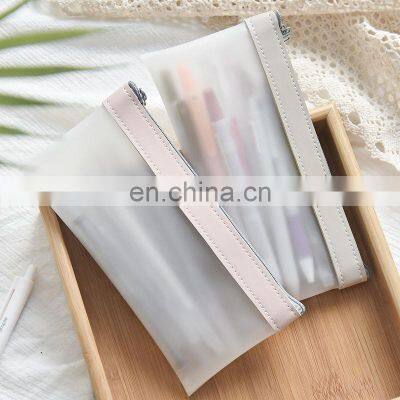 Simple Transparent TPU Leather Korean Fashion INS Pencil Bag Pouches Stationery Organizer Pencil Case Pencilcase School Pen Case photo-2