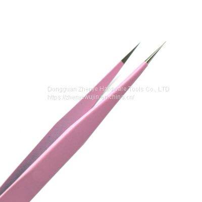 Tweezers Beauty Tool Planting/grafting Eyelashes Bird's Nest Hair Picking Stainless Steel Straight Head Tweezers Pink Pointed Cute Sticker photo-5