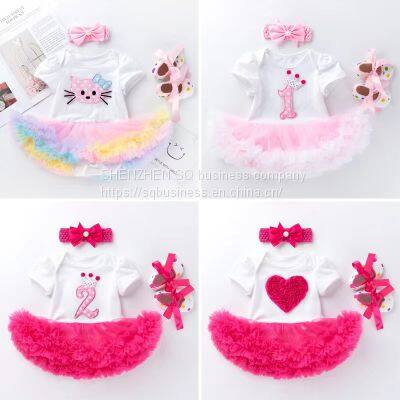 New Arrive Newborn Baby Girl Romper Jumpsuit+ Hair Accessories+Tutu Dress 3pcs Sets Party Birthday Tutu Dress Baby Girls Romper photo-2