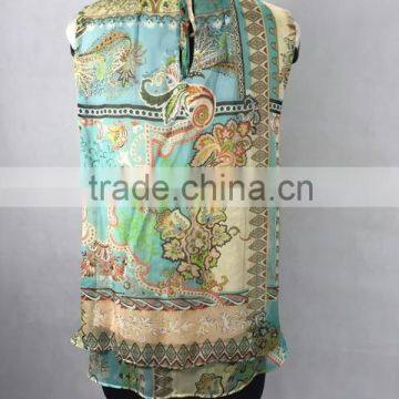 High Quality Silk Chiffon Modal Printed Sleeveless Blouse photo-5