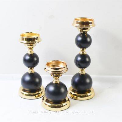 Luxury Set of 3 Pieces Iron Metal Candle Holder Stand Black And Gold Wedding Table Centerpieces Candelabra photo-2
