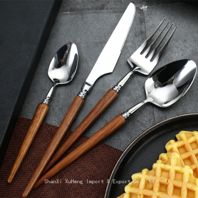Wedding Banquet Hotel Flatware Knife Spoon Fork Natural Wooden Reusable Classic Tableware Kitchen Accessory Wood Cutlery Set photo-3
