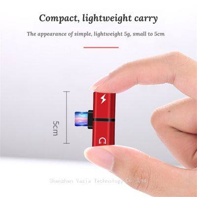 2 in 1 c to 3.5mm Audio + Charger Splitter Dual Port Adaptor Headphone Jack Adaptor Audio Charging Wholesale Custom