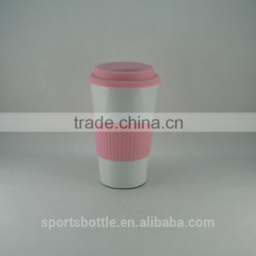 Custom Printed 16oz Double Wall PP Plastic Coffee Mug With Lid And Silicon Cover