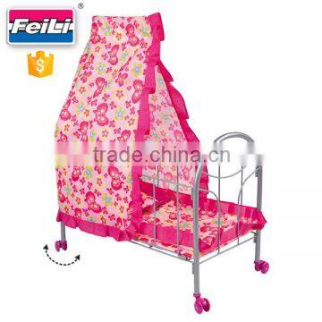 Feili toys baby doll bed with rotate wheels doll bed wholesale metal doll bed