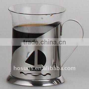 Glass coffee cup with stainless steel handle (150ml)