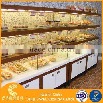 Guangdong bread display cabinet shelves showcase for bread display