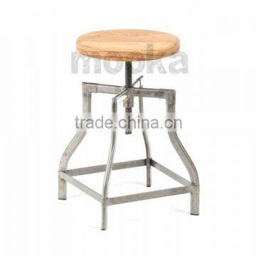 Timber Seat Swivel Turner Industrial Bar Stool photo-2