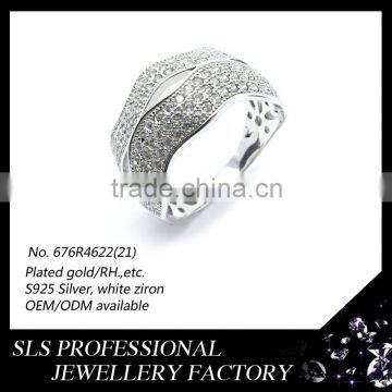 2016 latest design 925 sterling silver rhodium plated white CZ finger ring for women sls jewelry