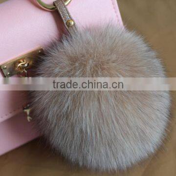 High Grade Personalized Real Racoon Fox Fur Pom Pom Metal Keychains photo-5