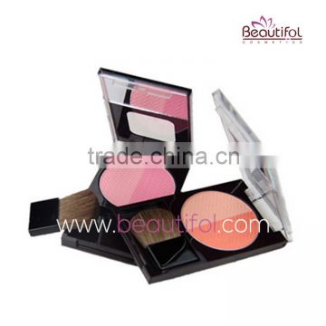 Wholesale natural dual color makeup blusher compact, cosmetics powder blush with blush brush