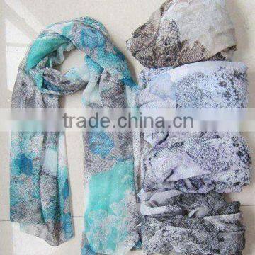 snake skin stripe & flower pattern voile shawl