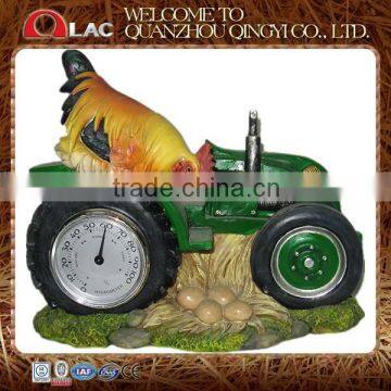 resin hen on a tractor with hygrometer decoration garden figurine