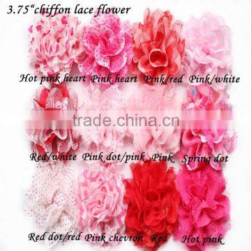 Wholesale 3.75" Polka Heart Chiffon Lace Flower,Chiffon Fabric Flower