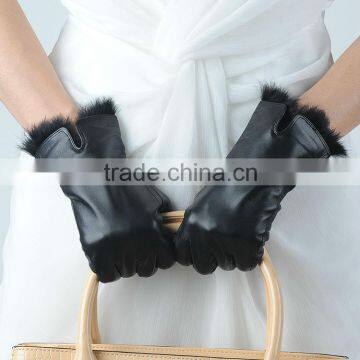 mink cuff trimed ladies autumn winter leather gloves