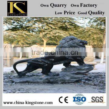 High Quality Black Marble Animal Lion Statue for Garden