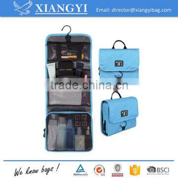 Foldable hanging toiletry toilet bag cosmetic case makeup organizer with braethable mesh pockets