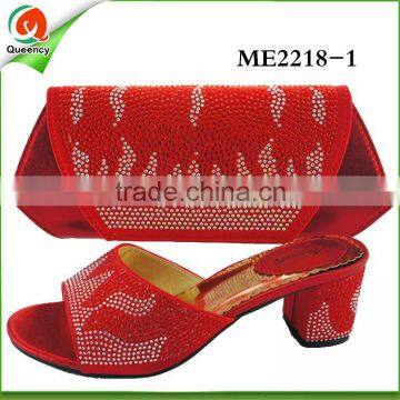 ME2218-1 red new arrival 2016 sexy African style women low heel shoes match bags