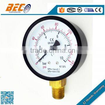 broad use black steel pressure manometer with bottom connection