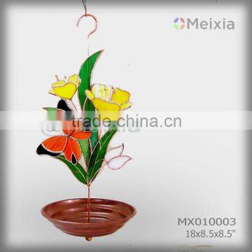 MX010003 metal bird feeder with butterfly stained glass craft decoration