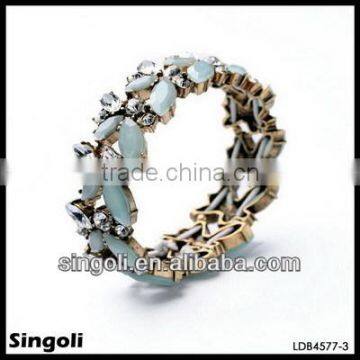 Yiwu imitation jewellery Bobo style crystalline two tiers seablue epoxy fresh paved resin crystal bead hollow 22k gold bangle