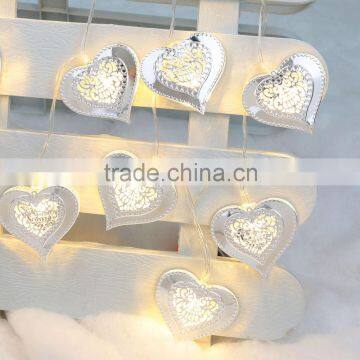 210CM Holiday Christmas Lights Silver Metal Heart LED String Meteor Light Party Wedding Decoration 3 * AA Battery Operated