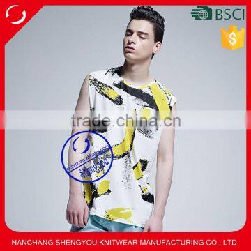 Custom Wholesale 100% Polyester Mens Full Printed Stringer Tank Top