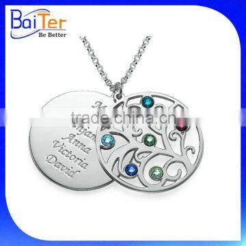 Custom 925 Sterling Silver Personalized Family Tree Birthstone Pendant For Mum