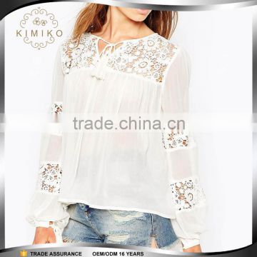 Wholesale 2015 Latest Designs Lace Neck Fashion Blouse For Women