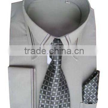 Grey 100% Cotton Business Fashion Men's Shirt With Tie