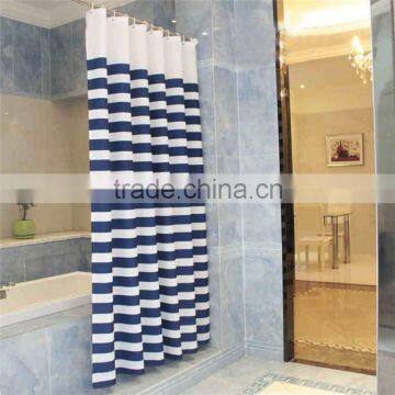 Latest designs blue white striped navy style shower curtain for hotel