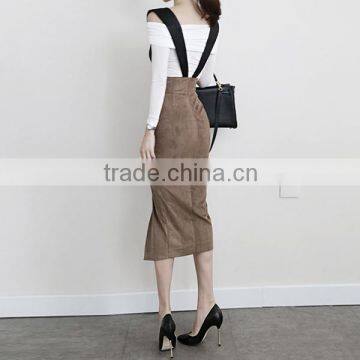 Women's Suede Brown Split Front Zipper Pencil Skirt Casual Office Girls Skirt