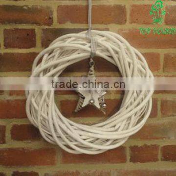 wicker wreath with stars and ribbon for christmas (S38-5091-35S)