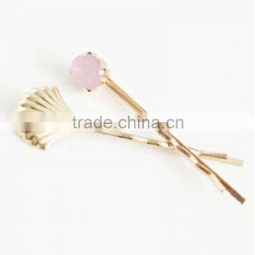 2016 New Style Crystal Metallic Shell Golden Hair Pins for Women Jewelry Accessories