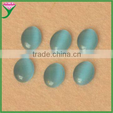 HS-06 half oval shape cabochons flat bottom baby blue artificial glass cat eye for sale