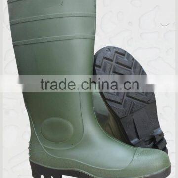 Green PVC rain boots with steel toe,rain shoes