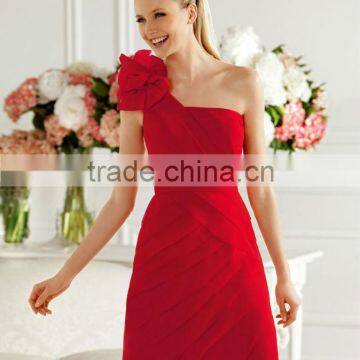 New Designer Stylish One-shoulder Red Flower Sheath Bridessmaid Dress 2013 POE-066