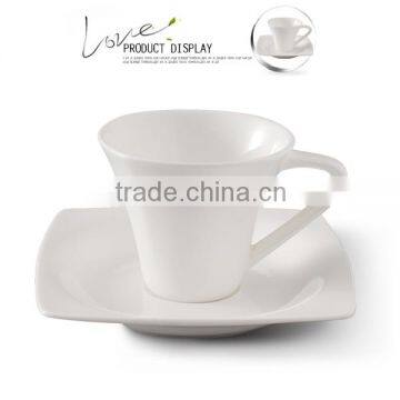 Guangzhou square espresso cups saucers, white bone china cup saucer