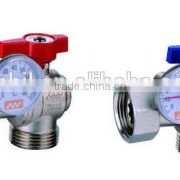 Brass angle radiator valve with thermometer for heating system F/M ART.030120