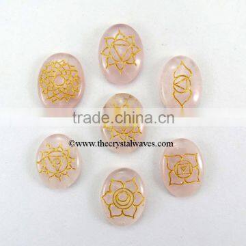 Rose Quartz Oval Chakra Engraved Set