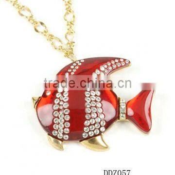 Fashion jewelry,Crystal /Rhinestone Necklace Red-Fish Pendant