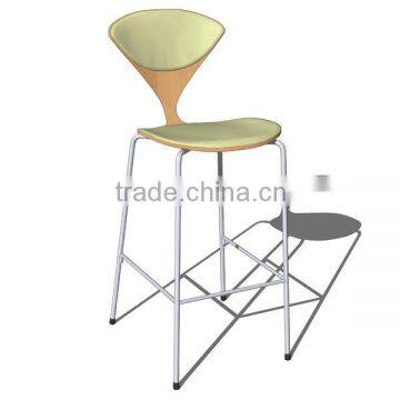 Metal Base Wooden Seat With Leather Cushion Cherner Bar Stool